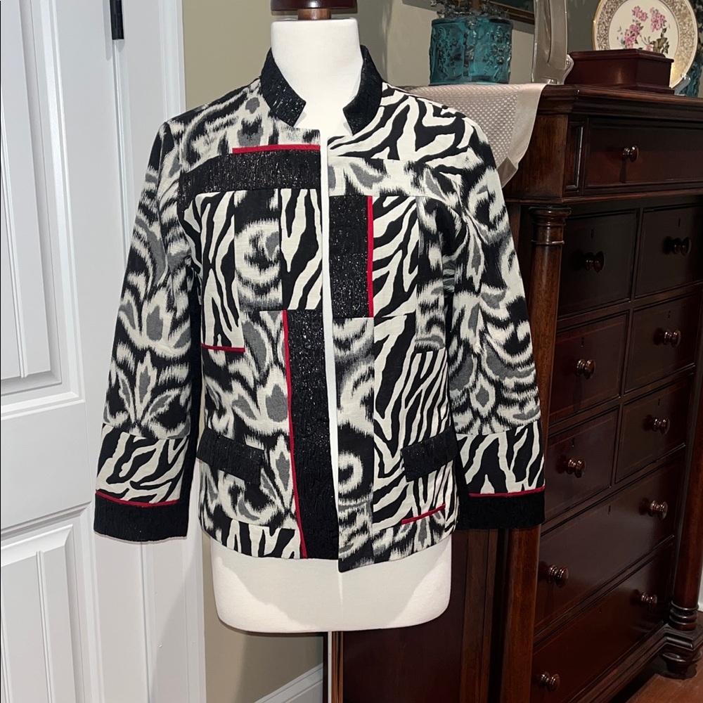 NWT Chico's Zebra Print Blazer with Red Accents